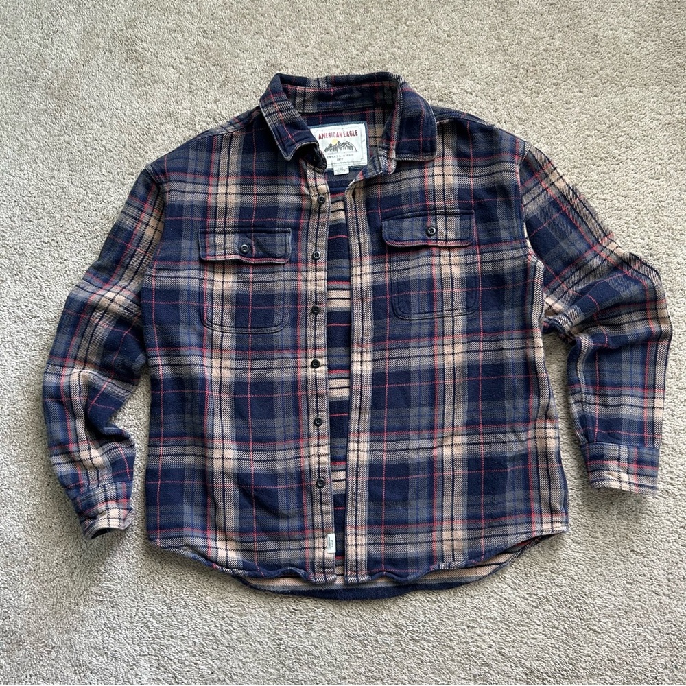 American Eagle Outfitters Men’s Large Plaid‎ Shirt - Blue, tan, red